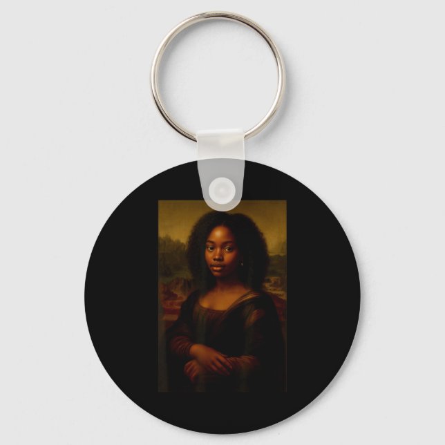 Black Mona Lisa Afro African Melanin Black History Keychain (Front)