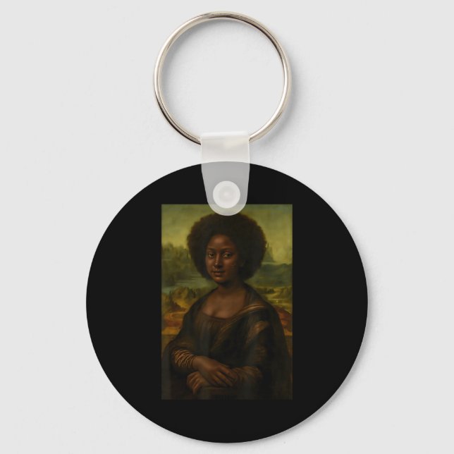 Black Mona Lisa Afro African Melanin Black History Keychain (Front)