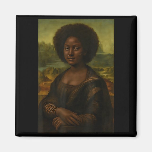 Black Mona Lisa Afro African Melanin Black History Magnet (Front)