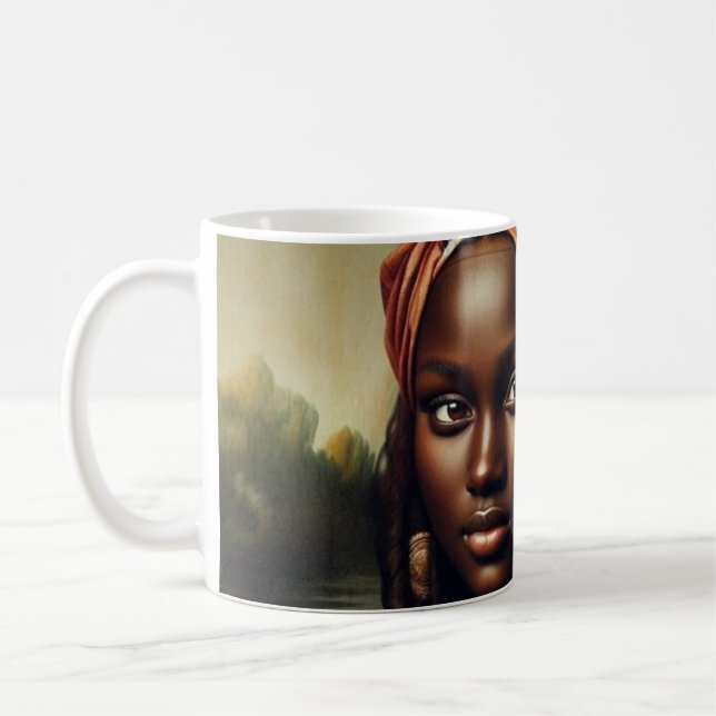 Black Mona Lisa Reimagined Art Print – Afrocentric Coffee Mug (Left)