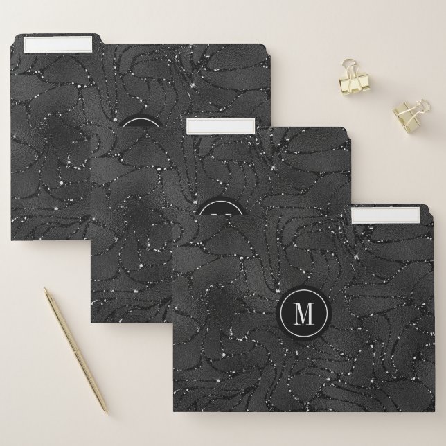 Black monochromatic background white sparkles file folder (Set)