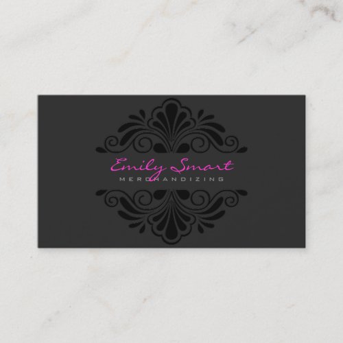 Black Monochromatic Girly Floral Design Business Card
