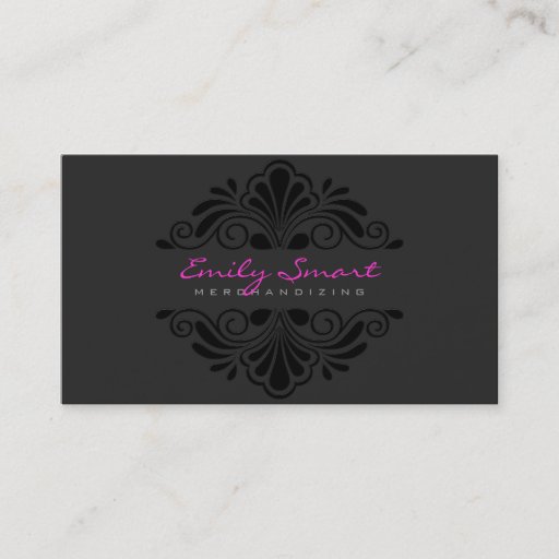 Customizable Black Monochromatic Girly Floral Design Business Card