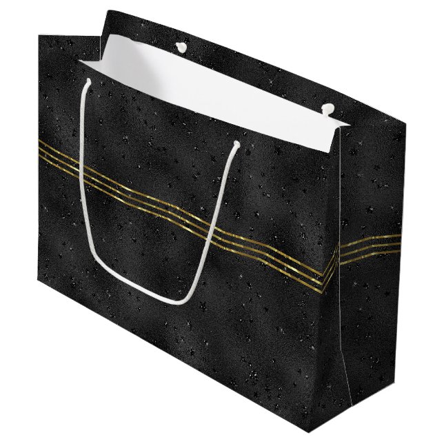 Black monochromatic glam sparkling background large gift bag (Front Angled)