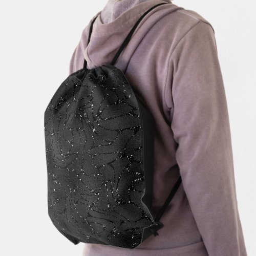 Black monochromatic glittery background drawstring bag