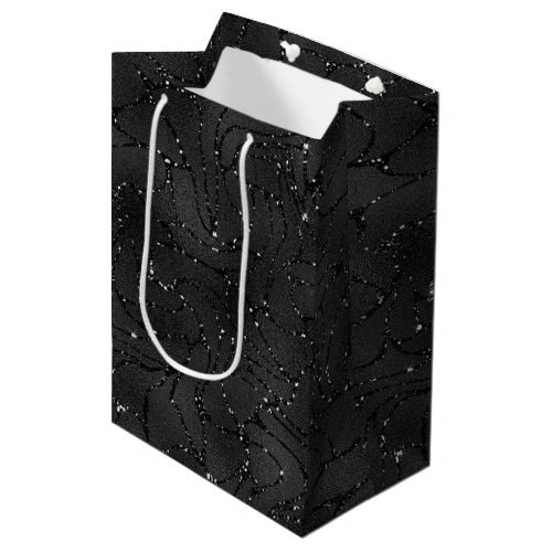 Black monochromatic glittery background medium gift bag