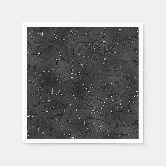 Black monochromatic glittery background napkins (Front)