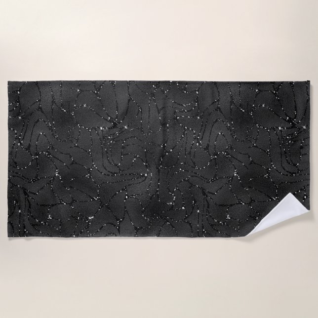 Black monochromatic glittery background yoga mat (Front)