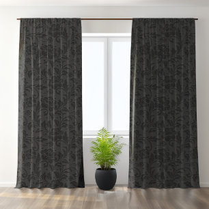 Black Monochromatic Vintage Damask Pattern Blackout Curtains
