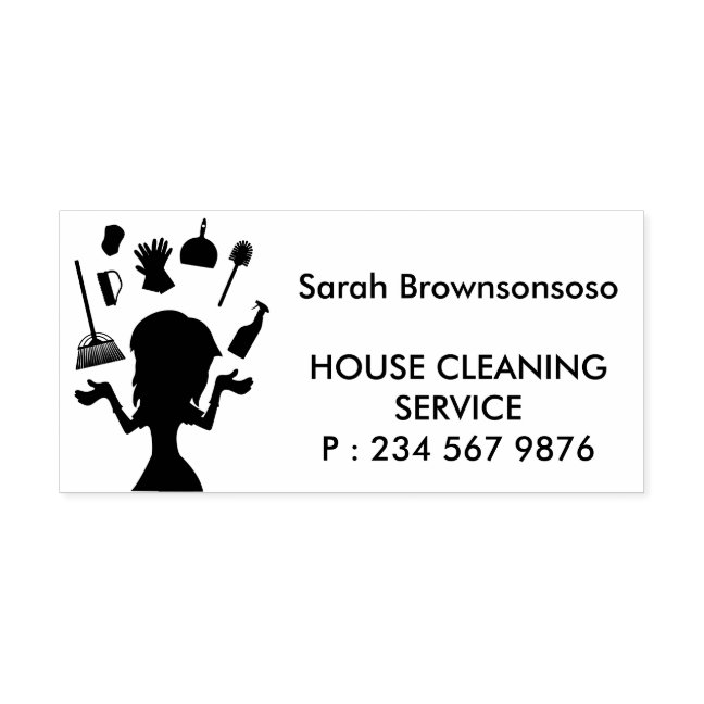 Black Monochrome Cartoon House Cleaning Service Self-inking Stamp