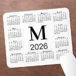 Black Monogram 2026 Calendar on White Mouse Pad<br><div class="desc">Minimal calendar mouse pad features a black 2026 calendar on a white background with a bold black custom monogram above the year in the middle. Add your initial in the sidebar. If you'd like a different color background, tap "Edit using Design Tool" and select a background color in the sidebar....</div>