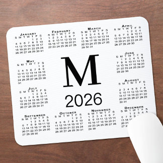 Black Monogram 2026 Calendar on White Mouse Pad