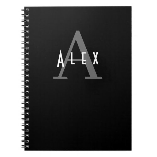 Black Monogram Add Your Name  Initial Notebook