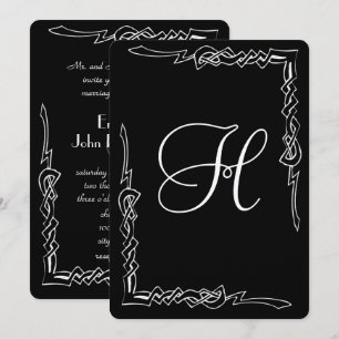 Black Monogram Art Deco Wedding Invitation