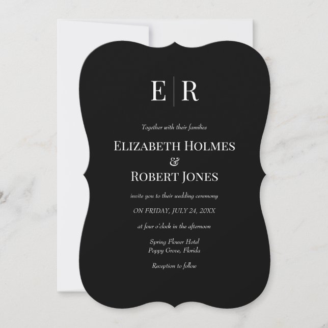 Black Monogram Custom Photo Wedding  Invitation (Front)