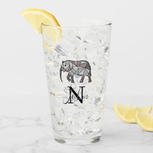 Black Monogram Cute Graphics Elephant Personalized Glass