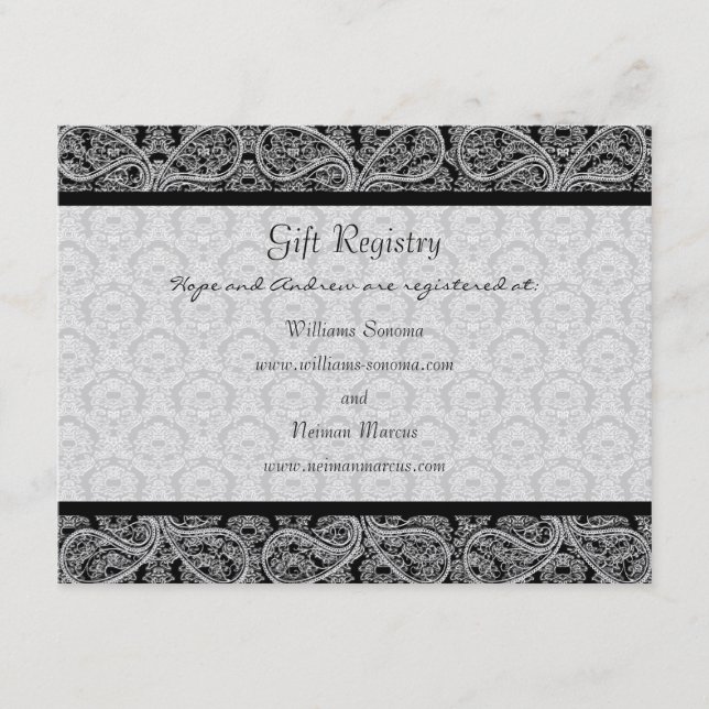 Black Monogram Damask Gift Registry Wedding Enclosure Card (Front)