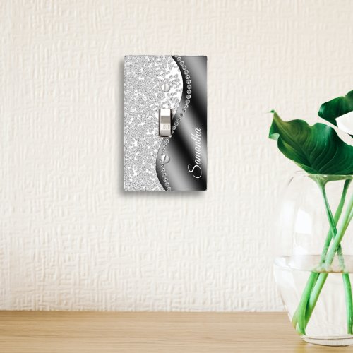 Black Monogram Diamonds Glitter Bling  Light Switch Cover