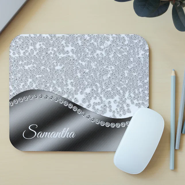 Black Monogram Diamonds Glitter Bling Mouse Pad | Zazzle