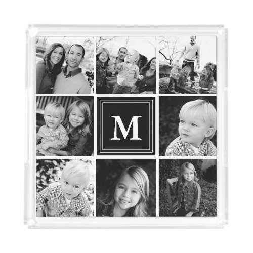 Black Monogram Family Photo Collage Acrylic Tray