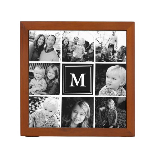 Black Monogram Family Photo Collage Desk Organizer