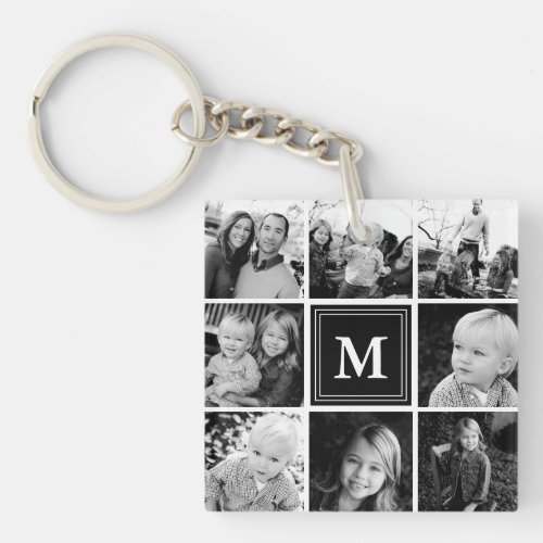 Black Monogram Family Photo Collage Keychain