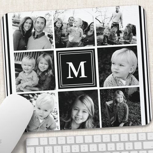 Black Monogram Family Photo Collage Mouse Pad