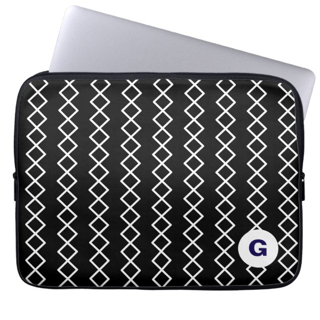 Black Monogram Geometric Laptop Sleeve (Front)
