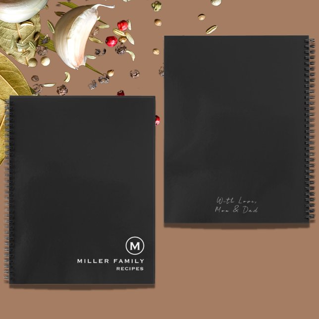 Black Monogram Gift Message Family Recipe Book (Creator Uploaded)