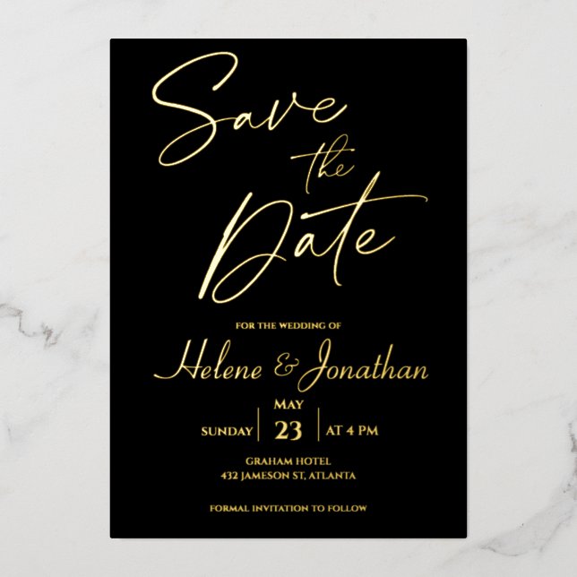 Black Monogram Gold Foil Save The Date Invitation  Foil Invitation (Front)