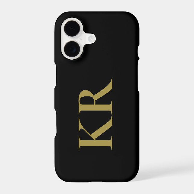 Black Monogram Gold Initials Minimal Stylish Men  iPhone Case (Back)