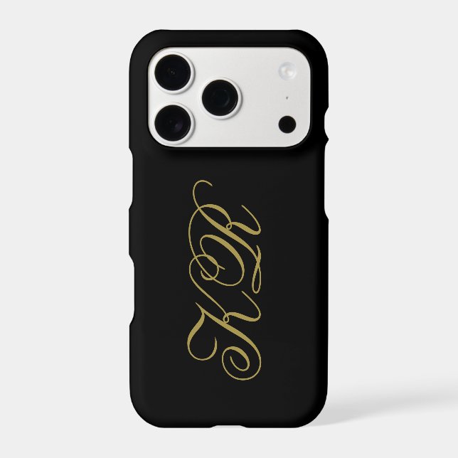 Black Monogram Gold Script Initials Minimalist Men iPhone Case (Back)