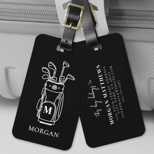 Black Monogram Golf Bag Luggage Tag (Black Monogram Golf Bag Luggage Tag)