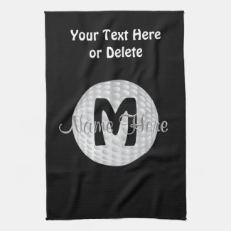 Black Monogram Golf Towels, Your Name, COLORS Hand Towel