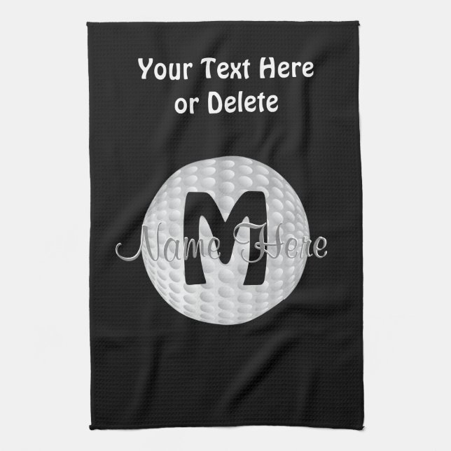 Black Monogram Golf Towels, Your Name, COLORS Kitchen Towel (Vertical)