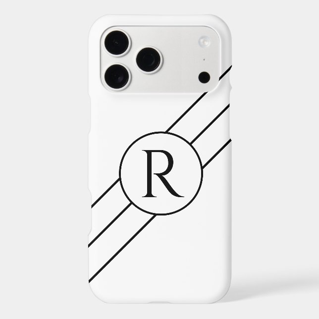 Black Monogram in Circle, Diagonal Lines White Iphone Case (Back)