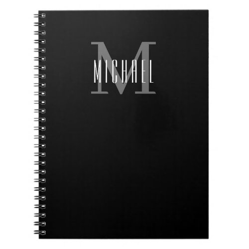 Black Monogram Initial  First Name Modern Notebook