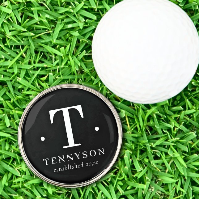 Black Monogram Initial Name Elegant Personalized  Golf Ball Marker (Creator Uploaded)