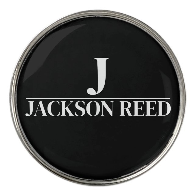 Black Monogram Initial Name Golf Ball Marker (Front)