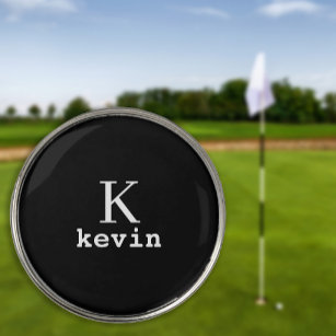 Black monogram initial name personalized golf ball marker