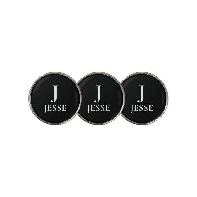 Black monogram initial name personalized  golf ball marker (3 Up)