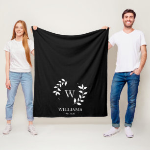 Black Monogram Initial Newlywed Elegant Modern Fleece Blanket