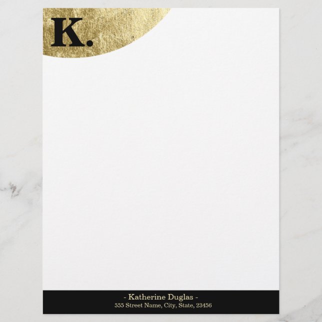  Black Monogram Initial on Gold Foil Luxury Letterhead (Front)