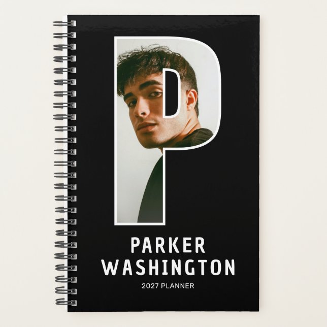 Black Monogram Initial 'P' Photo Planner (Front)