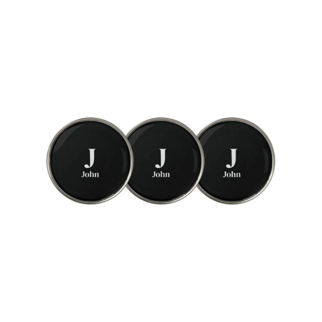 Black monogram initial personalized  golf ball marker (3 Up)