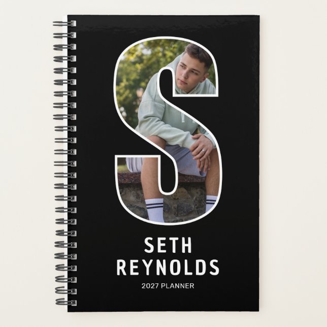 Black Monogram Initial 'S' Photo Planner (Front)