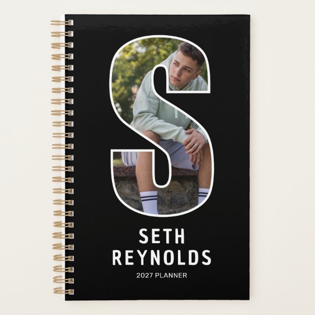 Black Monogram Initial 'S' Photo Planner (Front)