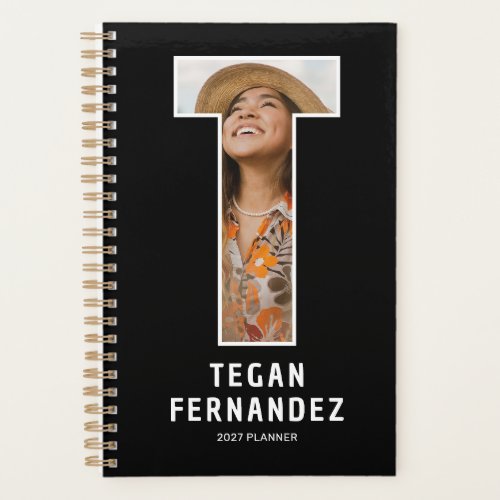 Black Monogram Initial 'T' Photo Planner