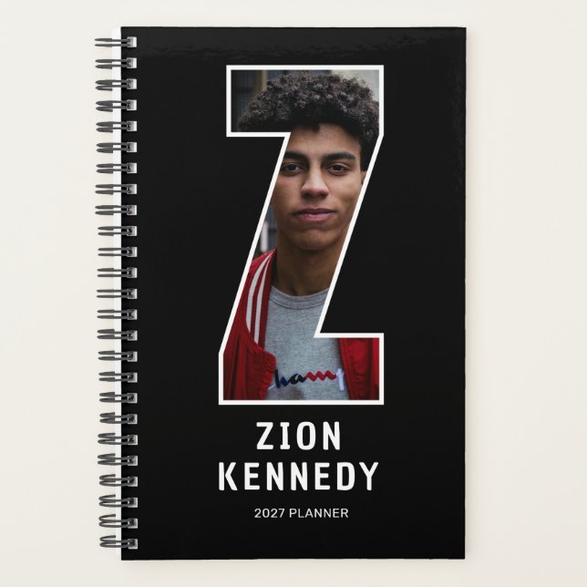 Black Monogram Initial 'Z' Photo Planner (Front)