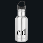 Black monogram initials name modern stainless steel water bottle<br><div class="desc">A transparent background. Black colored text. Personalize and add your monogram initials and your name. For both him and her.</div>
